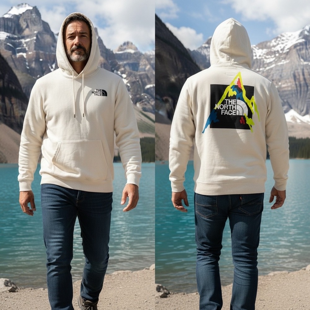 The North Face Mens Cream Mountain Graphic Pullover Hoodie NF0A811R Large